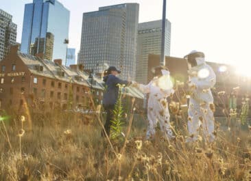 Corporate social responsibility can be demonstrated through habitat restoration projects, like bringing bees and beehives to a vacant lot in order to turn it back into a green space.