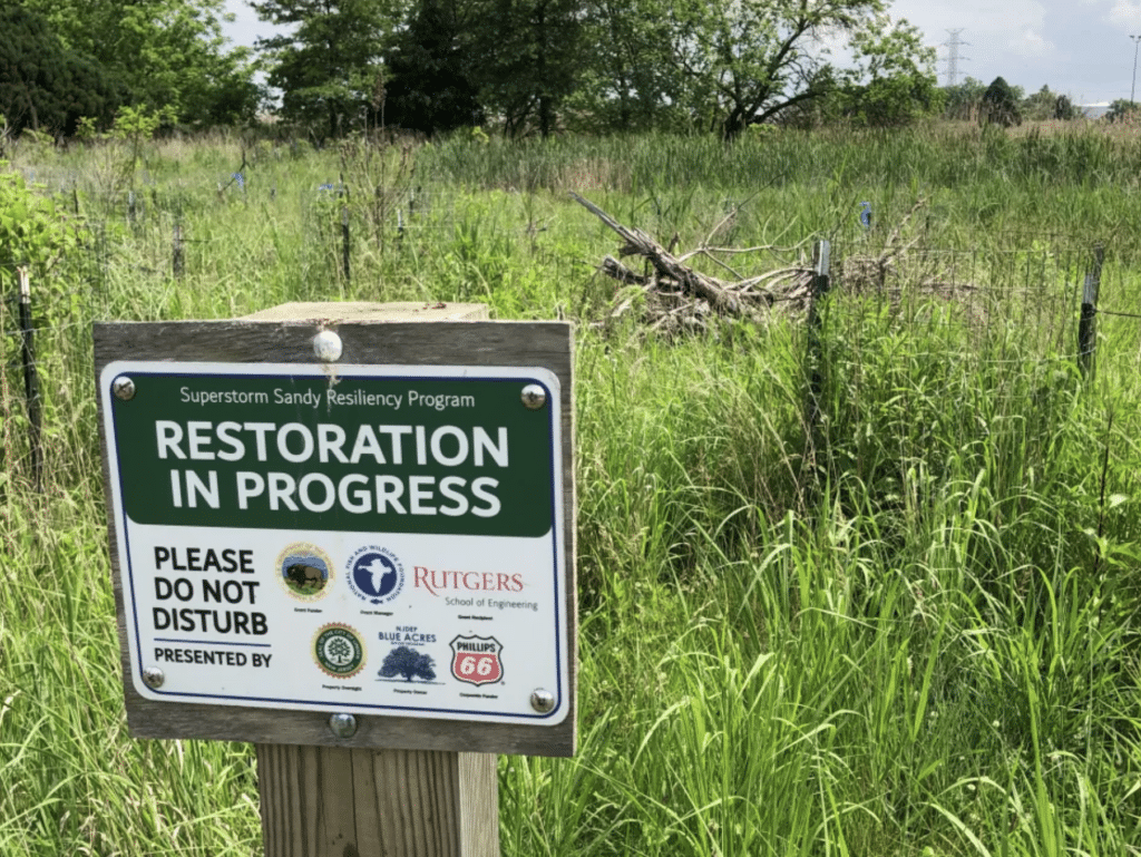 Habitat restoration area designated by a sign