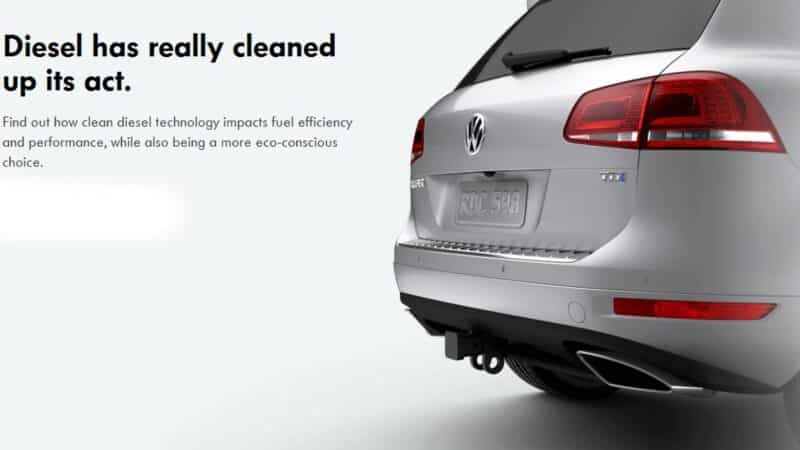 Volkswagen ad deceptively claiming "diesel has really cleaned up its act," an infamous example of greenwashing.