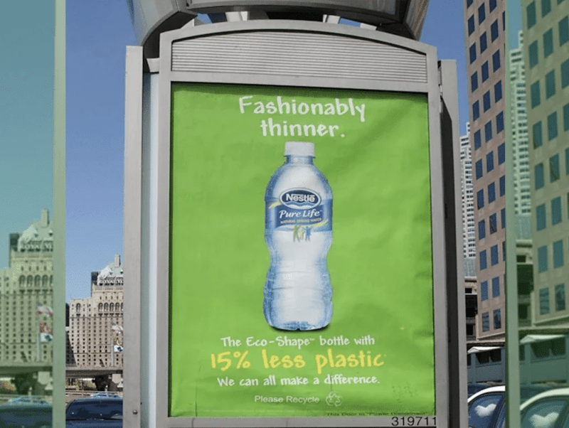 Greenwashing ad aligning a water bottle manufacturer with the environmental movement.