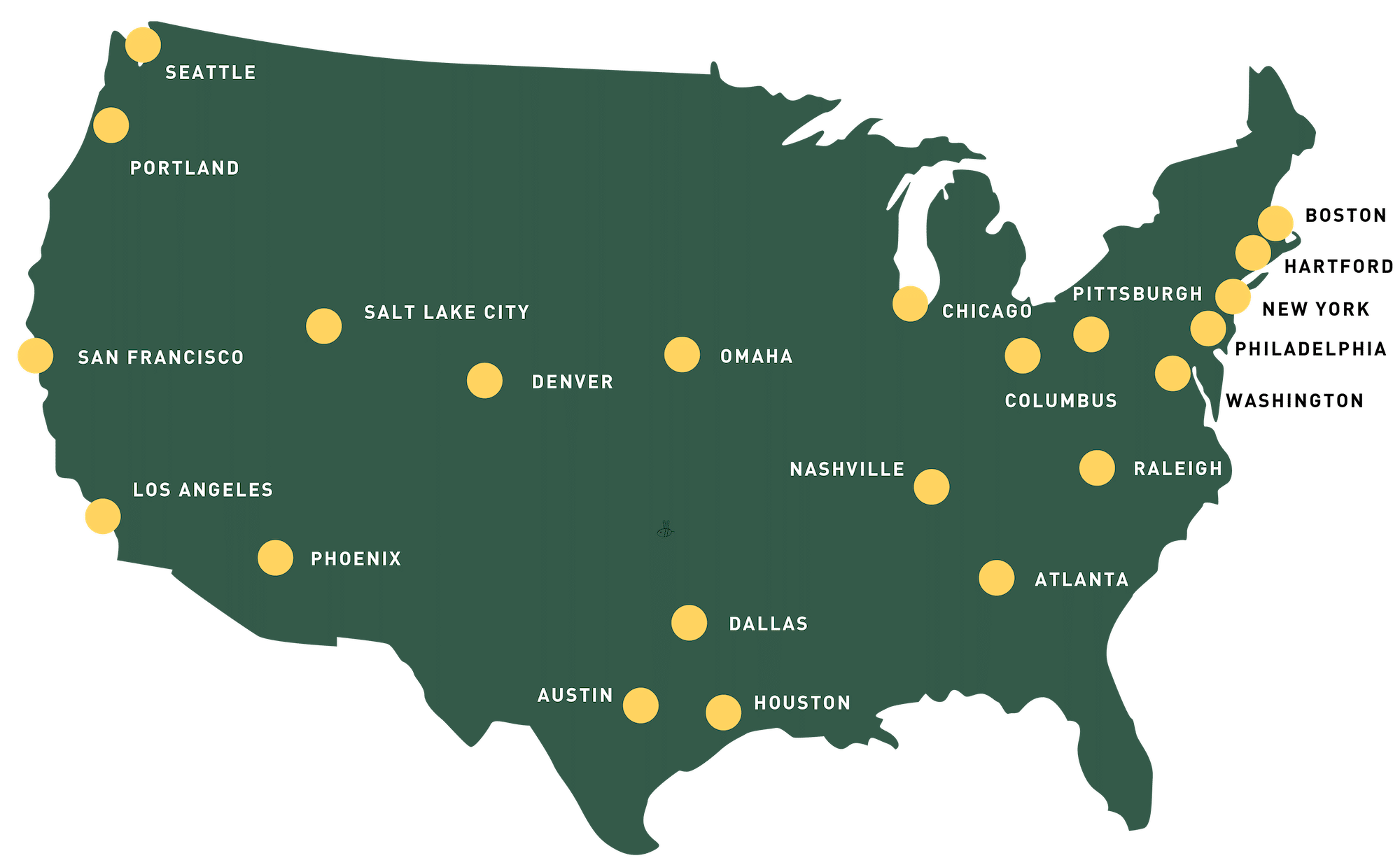 Map of the US with Best Bees service areas marked