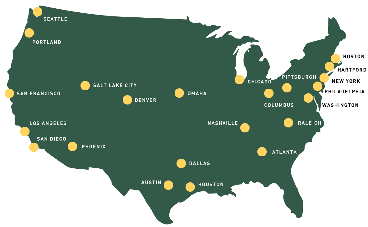 Map of the US with Best Bees service areas marked