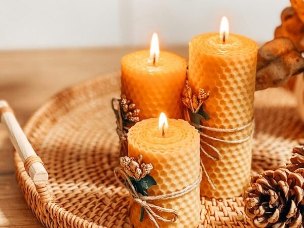Beeswax candles; benefits of beeswax include that it is nonflammable