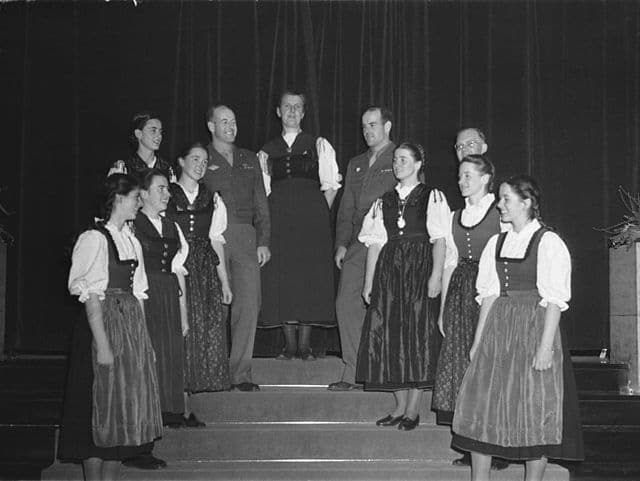 Von Trapp family photo on a stage