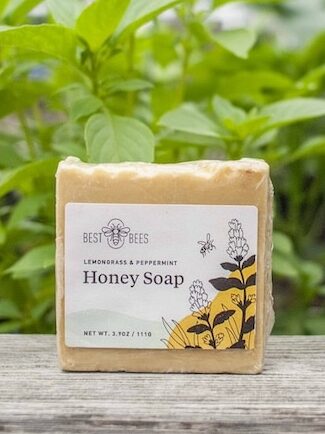 yellow honey soap with leaves in the background